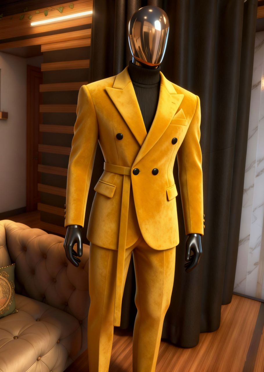Velvet Peak-Lapel Suit with Self-Tie Waist Belt