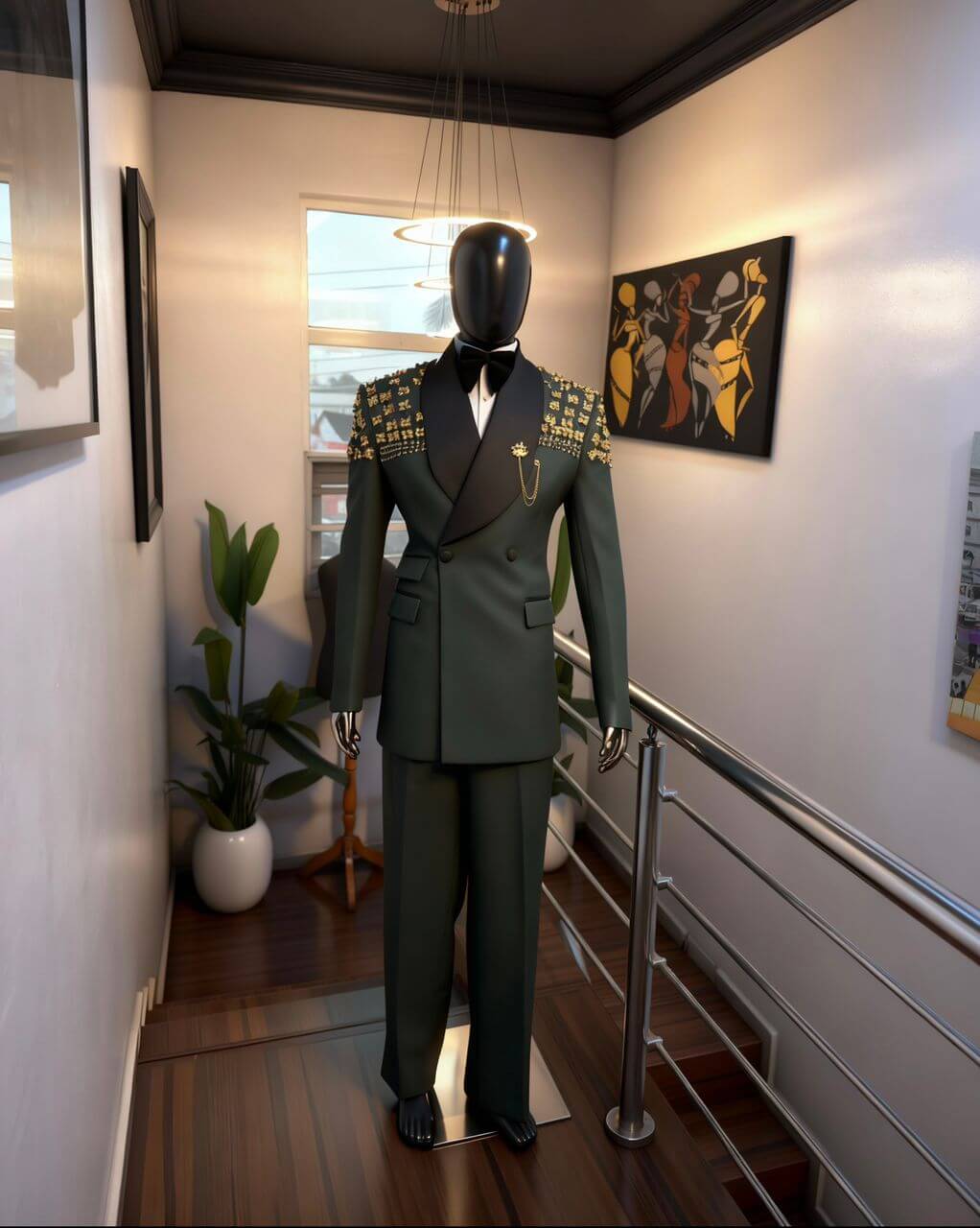 Forest Green Tuxedo with Gold Studded Epaulettes