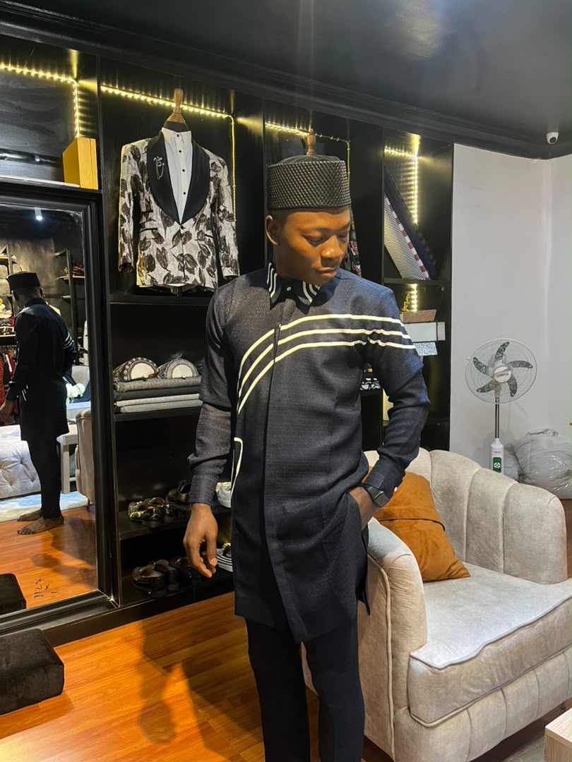 Navy Triple-Stripe Swoosh Cashmere Senator Wear | Nigerian Office Wear